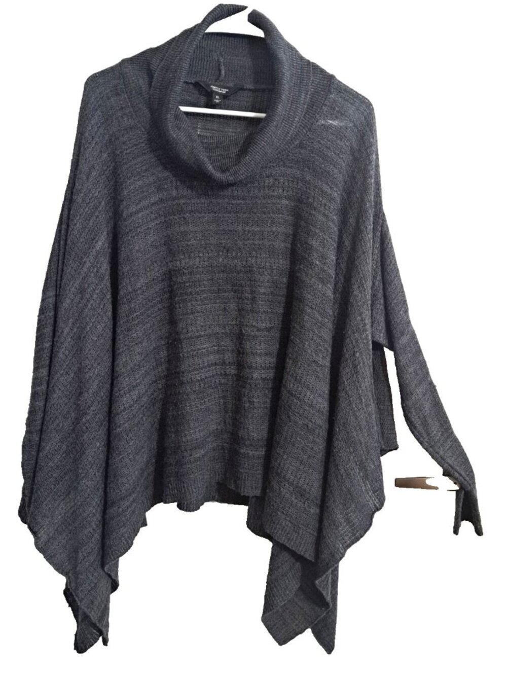 Simply Vera VeraWang XL Gray Knitted Long Sleeve Poncho Turtleneck